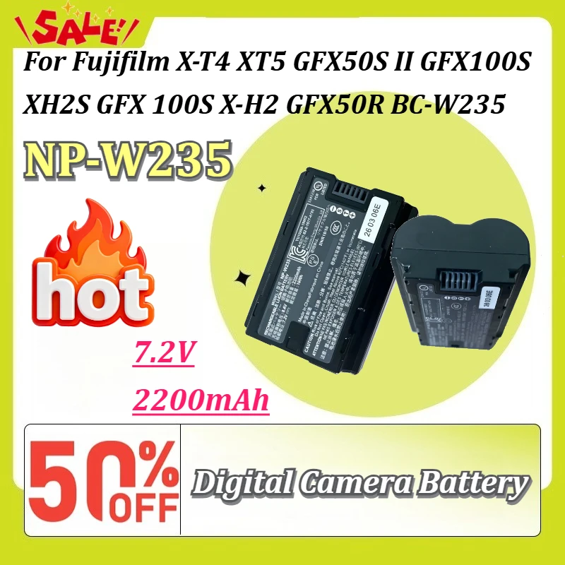 NP-W235 NP W235 NPW235 2200mah Battery for Fujifilm Digital Camera X-T4 XT5 GFX50S II GFX100S XH2S GFX 100S X-H2 GFX50R BC-W235