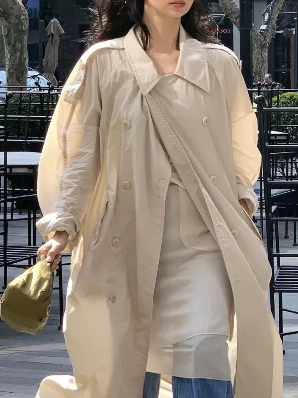 

Long Double-Breasted Loose Women's Windbreaker Coat with Belt Slimming Lazy Sle Sun Protection Top Korean Casual Thin Spring