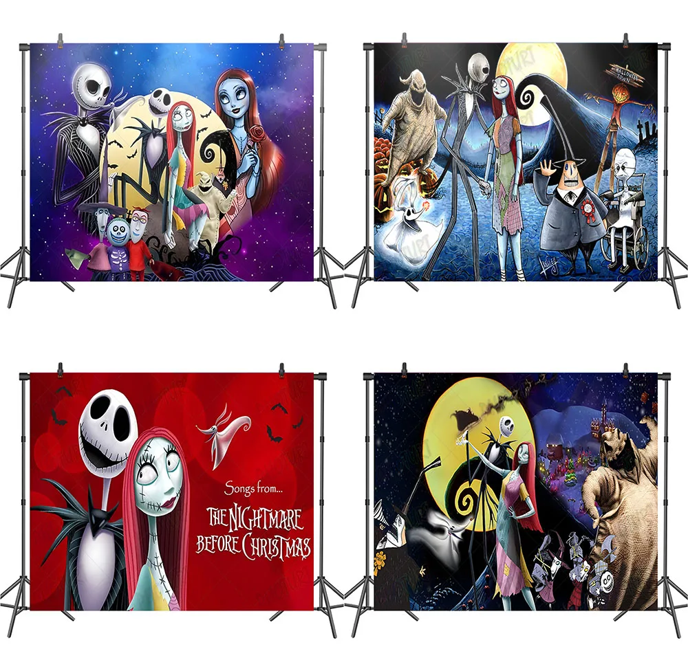 Nightmare Before Christmas Backdrop Kids Birthday Party Decoration Background Polyester Vinyl Photography Props