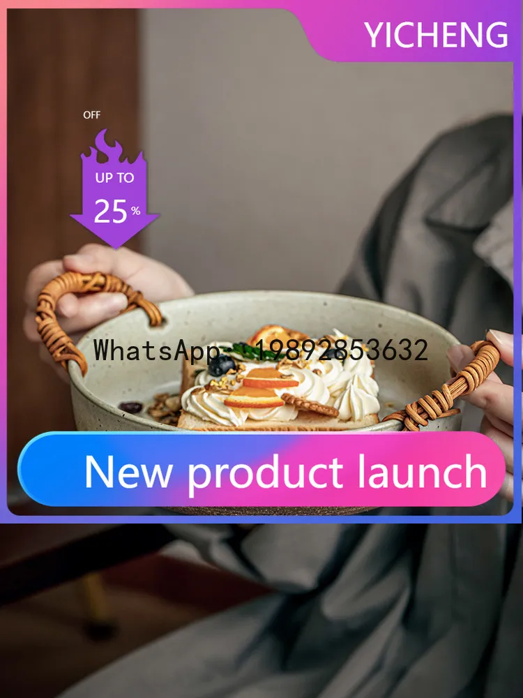 

Handmade coarse pottery deep plate quaint style vegetable bowl B & B fruit plate