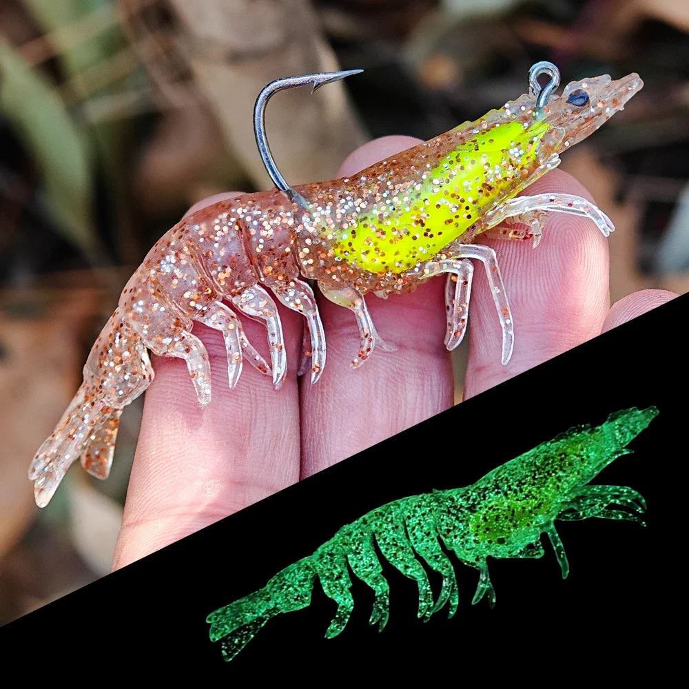 Spinpoler TPR Material Pre-Rigged Soft Plastic Realistic Shrimp Lure SwimBait UV Glow Bass Walleye Trout Fishing Lures 7.5cm 9cm