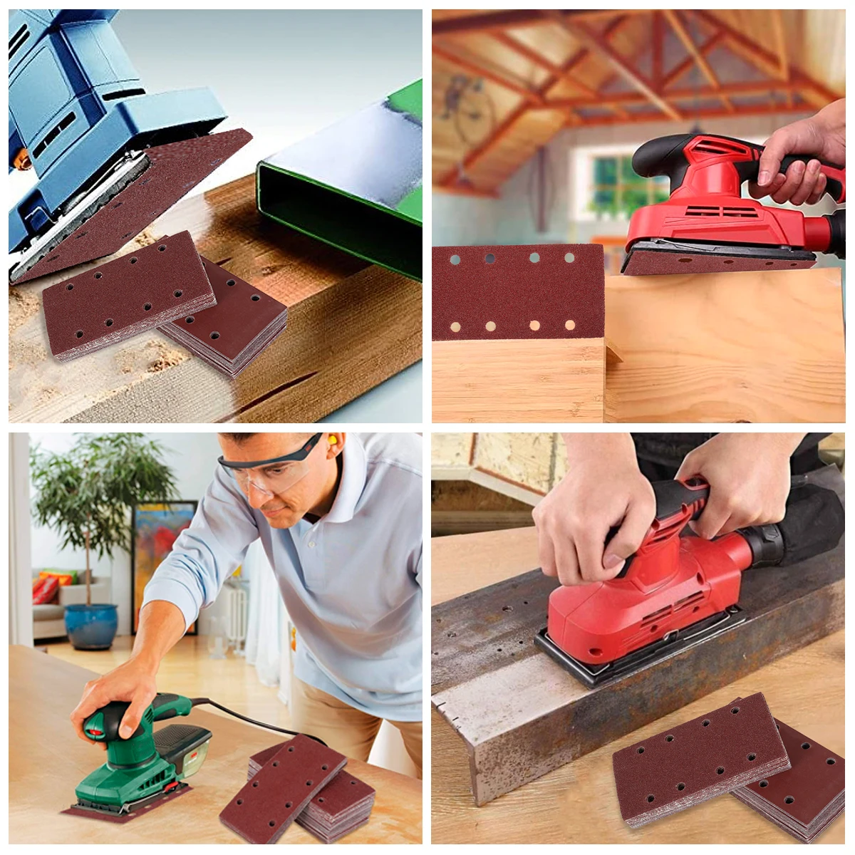 80Pcs Rectangular Sander Paper Aluminum Oxide Hook and Loop Sandpaper Anti-Static 8 Holes Sanding Pads 40-400 Grit Polishing Pad