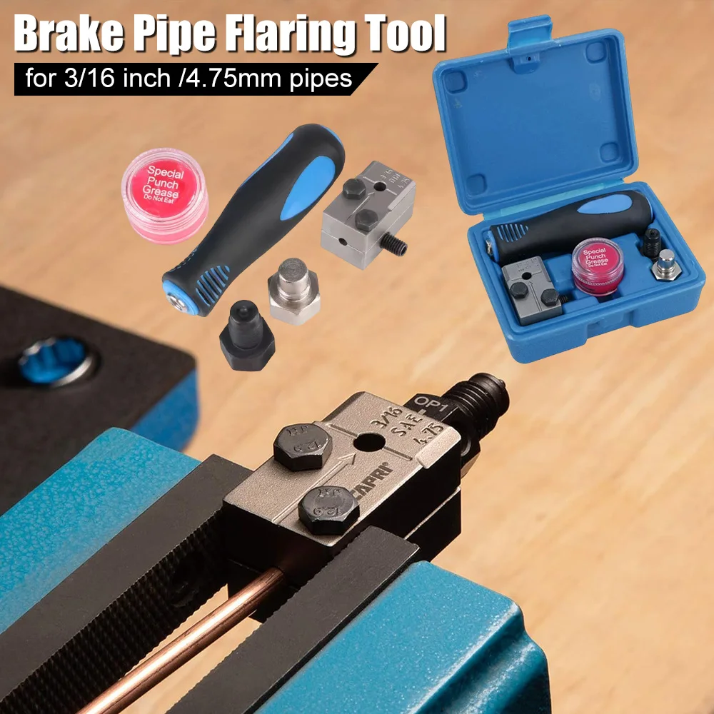 

3/16inch Flaring Tool Set Handheld Brake Lines Repairing Tool Kit Lasting Brake Flare Tool Kit for Motorcycle Automotive Truck
