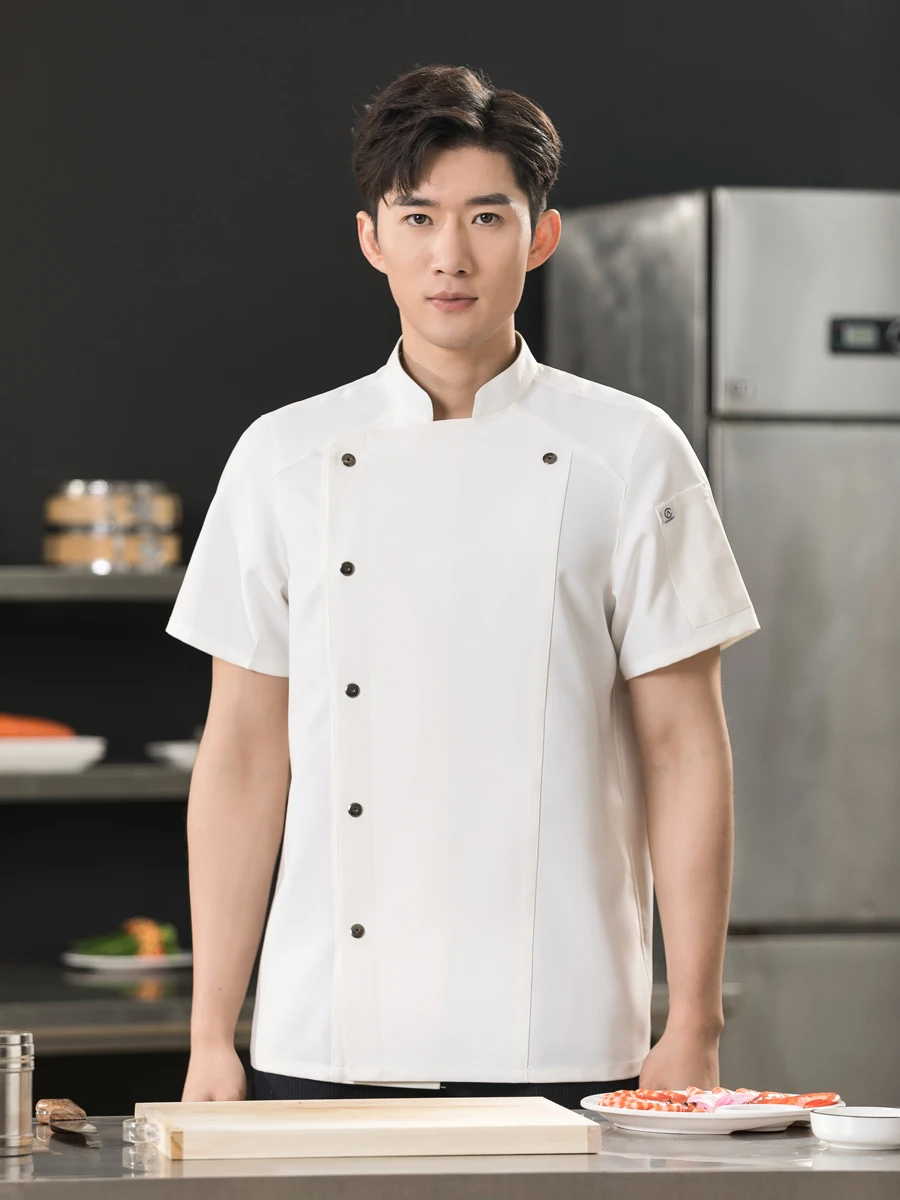 Chaqueta de cocina de manga corta para hombre, ropa de trabajo para restaurante, servicio de comida, uniforme de Chef de Hotel, ropa de Chef de verano