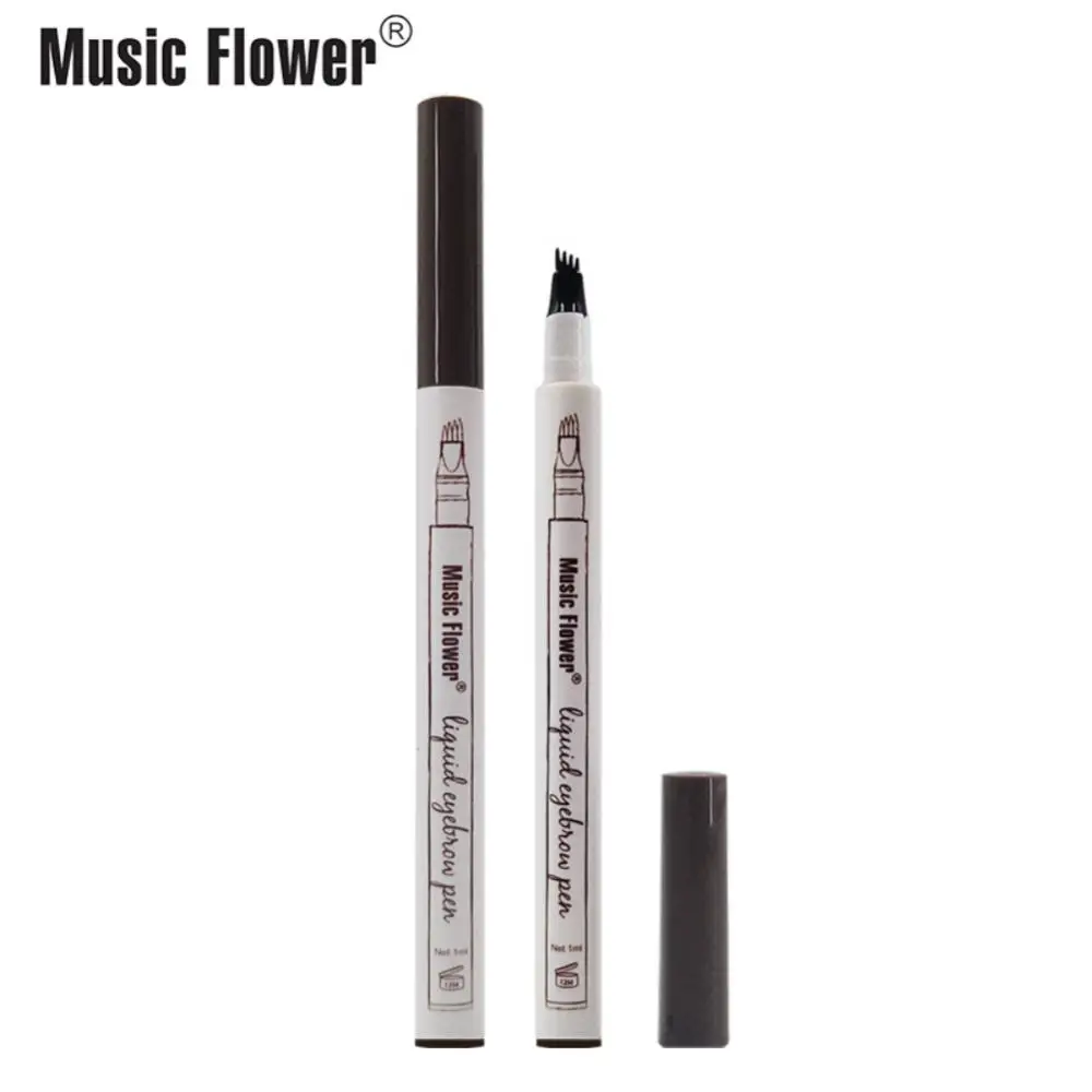 قلم وشم الحواجب Microblading مكون من 4 ألوان من Music Flower، قلم حواجب طبيعي طويل الأمد مقاوم للماء بطرف شوكة بني