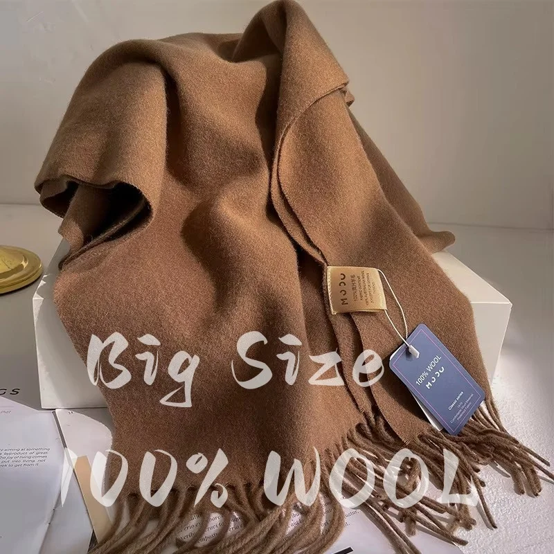 

2025 НОВЫЙ вязаный шарф женский, 100% шерсть, зимние теплые шарфы, яркий однотонный дизайн, утолщенная шаль, мягкая шея из пашмины