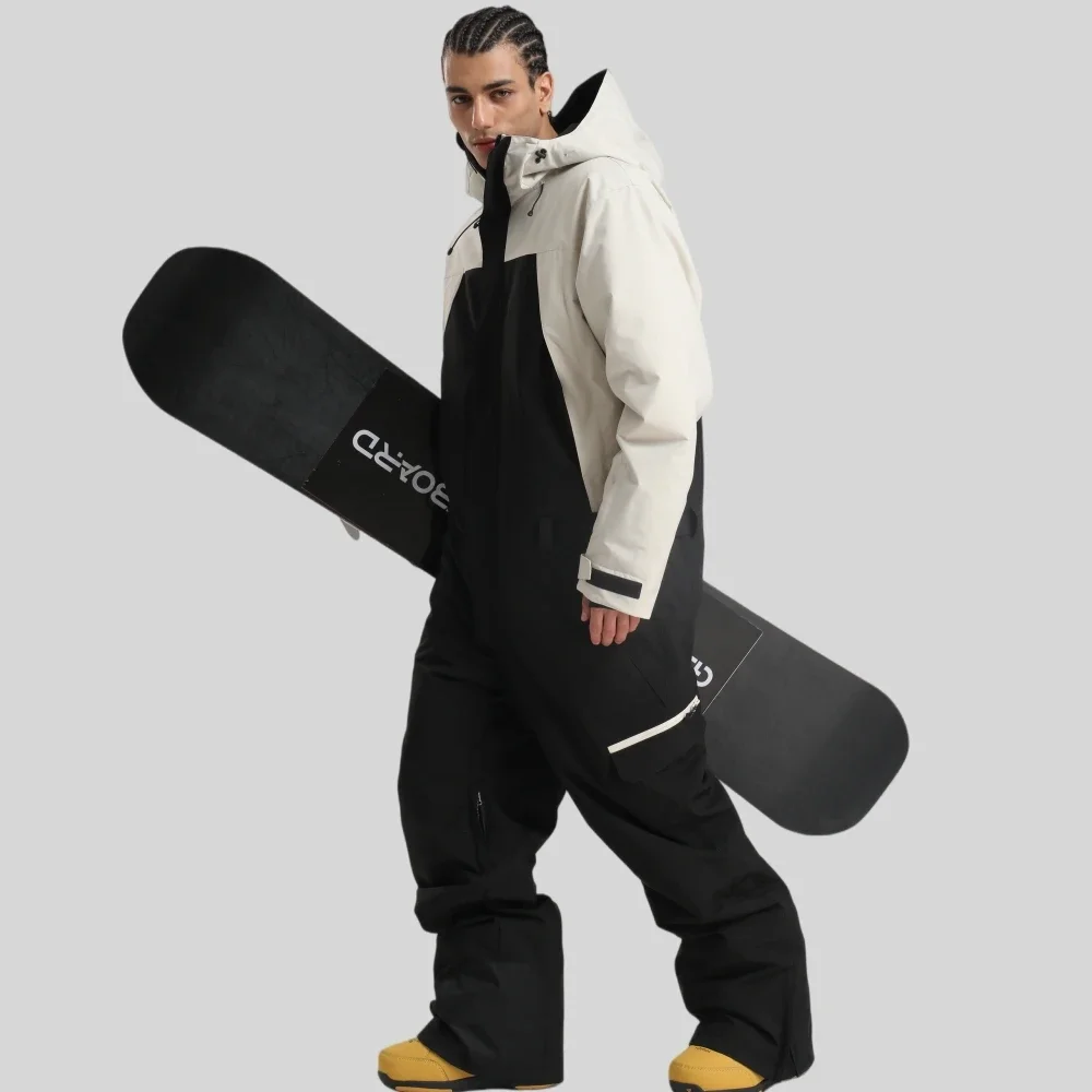 

2025 Men Color Blocking Men Loose Snowboard Suit Insulated One Piece Winter Coveralls Alpine Sports Waterproof Skiing Jumpsuit