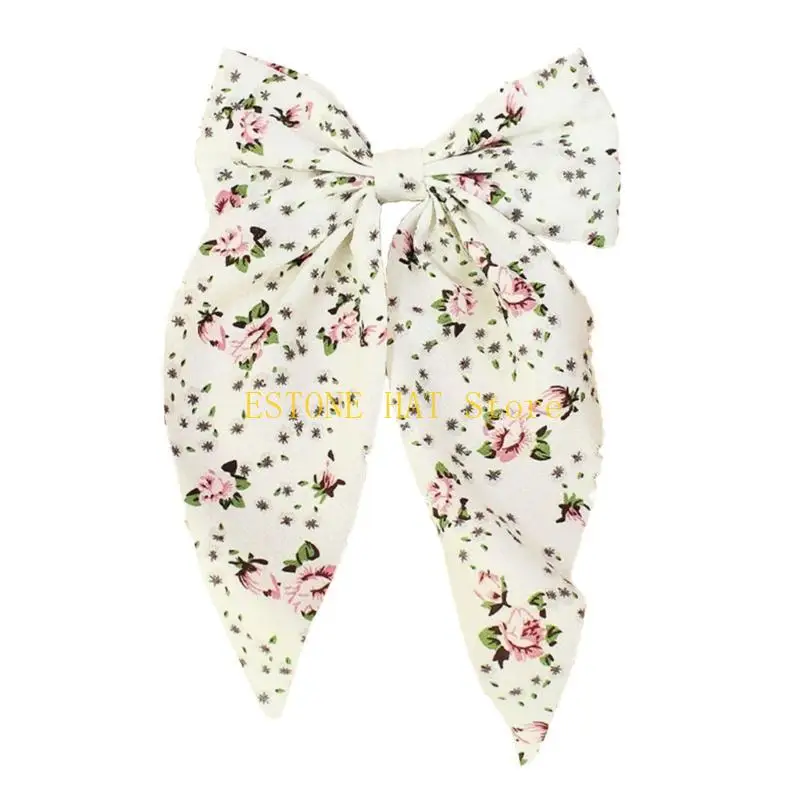 49MF Oversized Barrette Floral Print Hair Clip Bowknot Headwear Elegant Hairpin