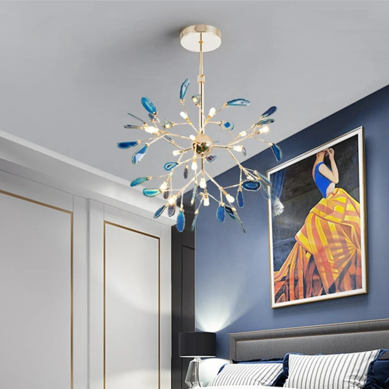 Nordic Firefly Agate Ceiling Chandelier Postmodern Simplicity Creative Personality Art Style Restaurant Bedroom Branch Hanglamps