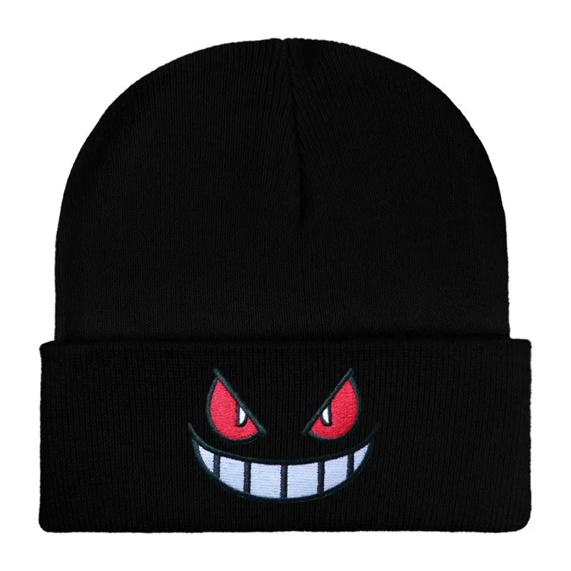 Cartoon Embroidered Beanies Popular American Anime Cartoon Embroidered Knitted Autumn Winter Warm Hat Wool Hat Gengar Beanies