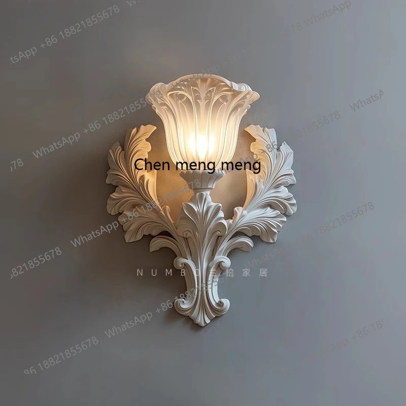 French antique wall lamp tooling background wall carved lighting villa living room corridor home decoration retro art wall lamp