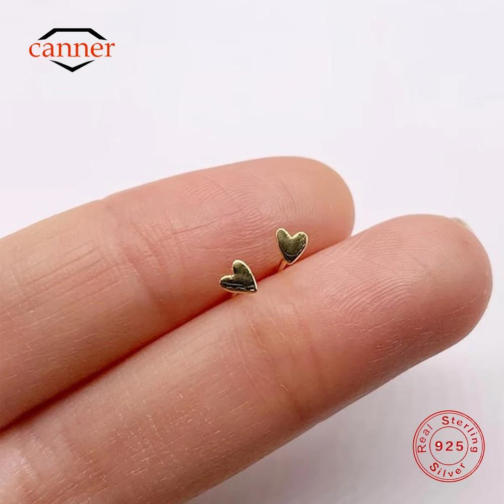 

CANNER 3mm Mini Heart-shaped Smooth Stud Earrings For Women 925 Sterling Silver Ins Lovely Simple Earrings Fine Jewelry Gift