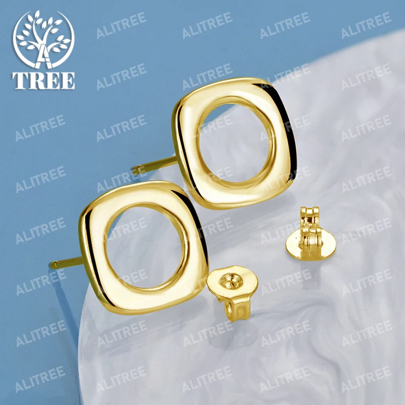 

ALITREE 18K Gold 925 Sterling Silver Square Earrings For Women Party Wedding Engagement Fashion Jewelry Banquet Birthday Gift