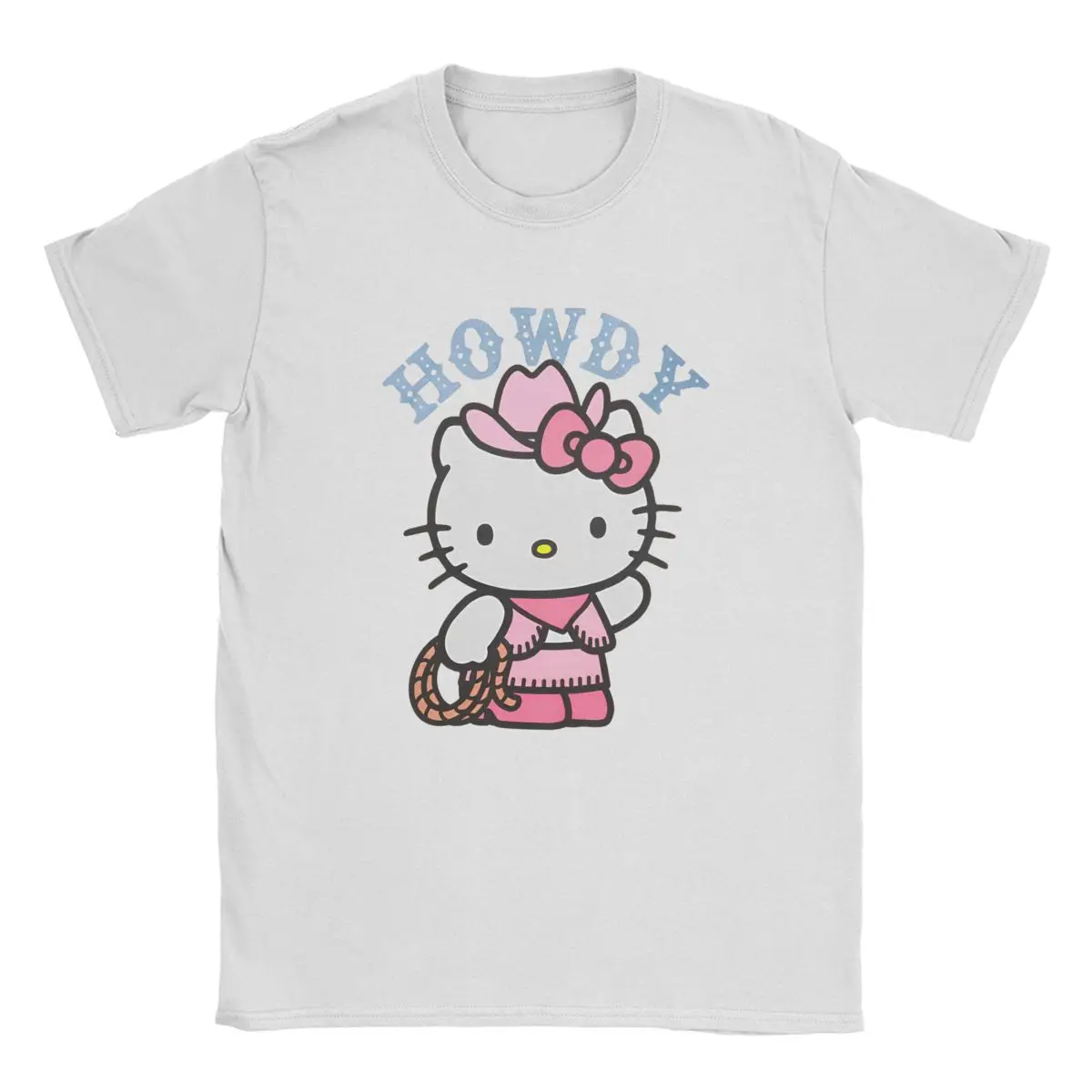 Men Cowboy Hello Kitty Howdy Guest T Shirts Cotton merch Fashion Short Sleeve Crew Neck Tees Printing T-Shirts