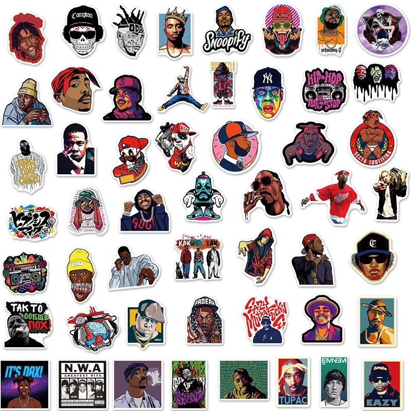 50Pcs Rap Singer Cartoon Originality Stickers Decals DIY Laptop Luggage Phone Motorcycle Waterproof Sticker Children Toy Gift