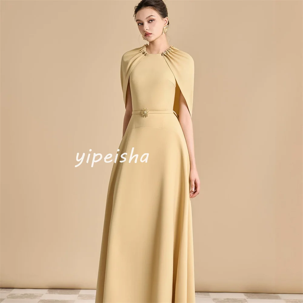 Customized Simple Sizes Available Jersey Sash Rhinestone Pleat A-line Scoop Neck Long Dresses Prom Dresses Matching Fashion Past