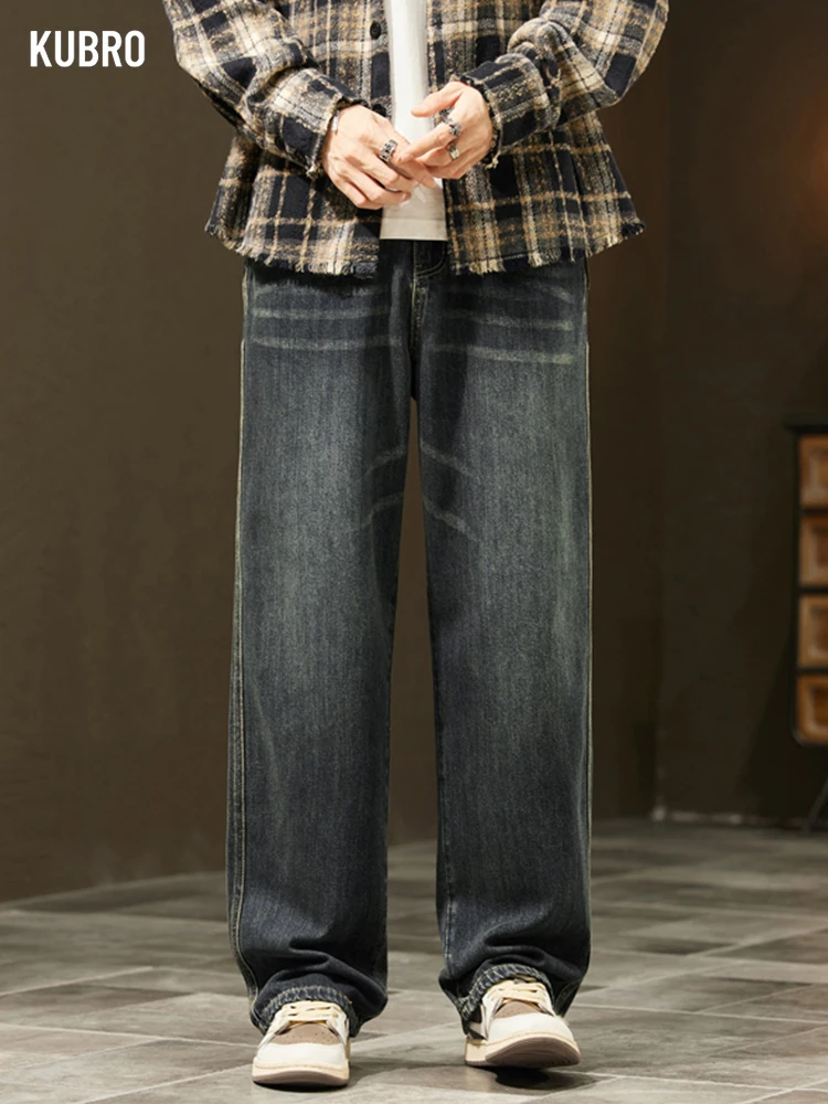 Streetwear Vintage กางเกงยีนส์ผู้ชายบุคลิกภาพใหม่บางแฟชั่นหลวมกางเกงสบายๆตรงกางเกงยีนส์กว้างชาย