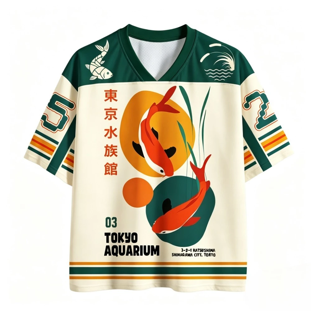 Japanisches Tokyo Aquarium 3D-Druck Atmungsaktives, schnell trocknendes V-Ausschnitt-T-Shirt für Männer und Frauen, Outdoor-Street-Fashion, lässige Eltern-Kind-Kleidung – Detail 4