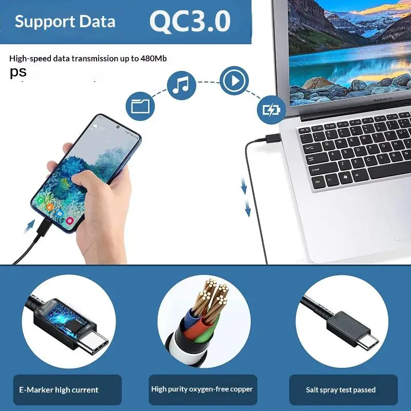 5A PD 25W Dual USB C Super Fast Charge Cable For S22 S23 S24 Plus Note 20 Ultra A53 A54 A55 Quick Charging Data Cable 1m