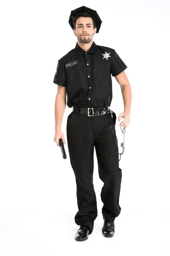 Adulto preto trajes da polícia para homens uniforme da polícia trajes de halloween cosplay policial roupas jogo