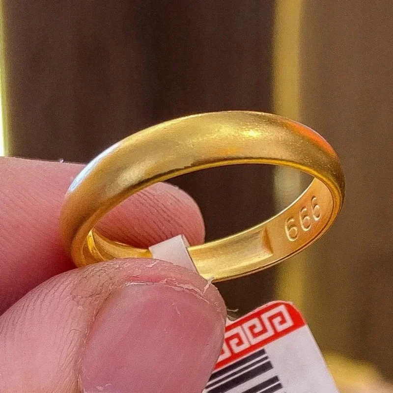 Placcato puro vero oro giallo 18 carati 999 anello 24k incolore apertura da donna regolabile all'interno e all'esterno un colpo di stato con faccia opaca di colore