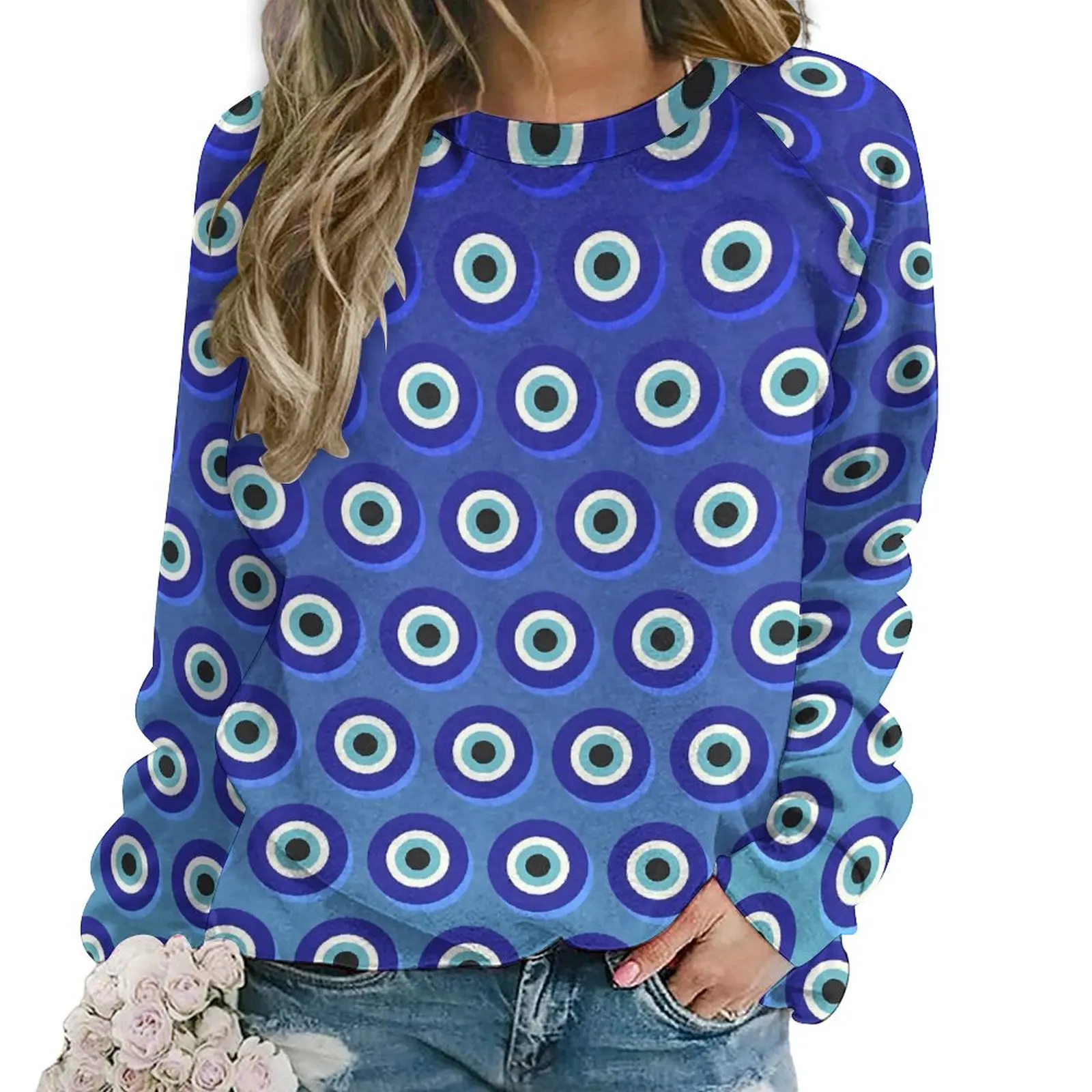 

Evil Eye Hoodies Blue Eyes Print Hip Hop Oversized Hoodie Ladies Long Sleeve Trendy Custom Casual Sweatshirts