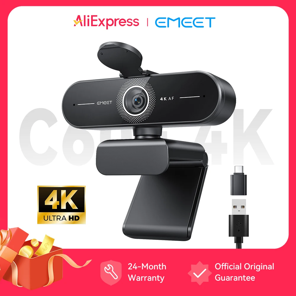 Image of EMEET C60E 4K Webcam für Streaming & Gaming, PDAF Autofokus Dual-Mikrofone Live-Streaming-Kamera, Plug & Play USB-Webcam für PC & Mac