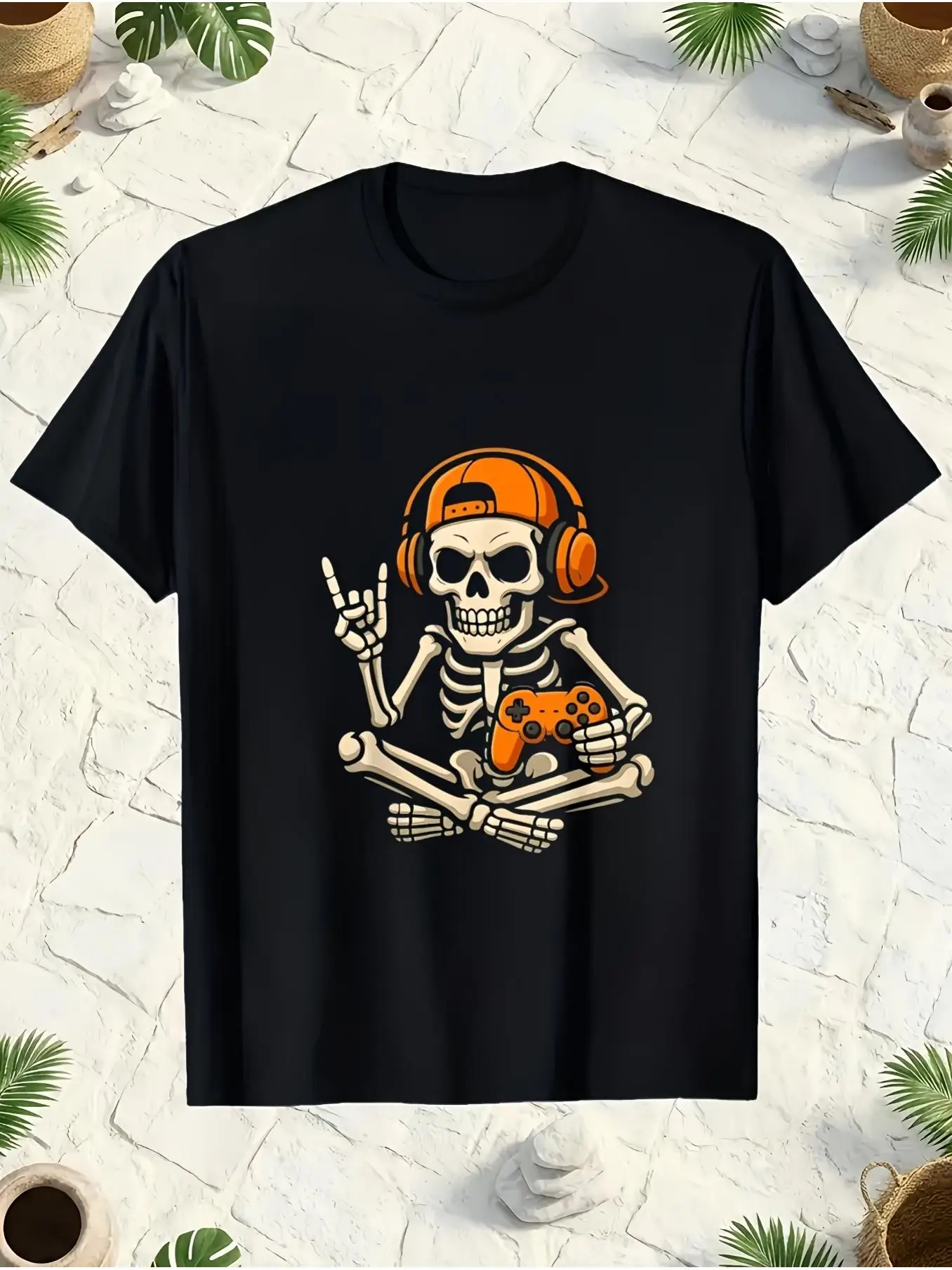 Men's Video Game Skull Print T-Shirt - Retro Gaming Tee Perfect for Summer Casual Wear, Machine Washable Round Neck Short Sleeve Shirt with Iconic Skull and Controller, Ideal for Everyday Wear and Themed Events