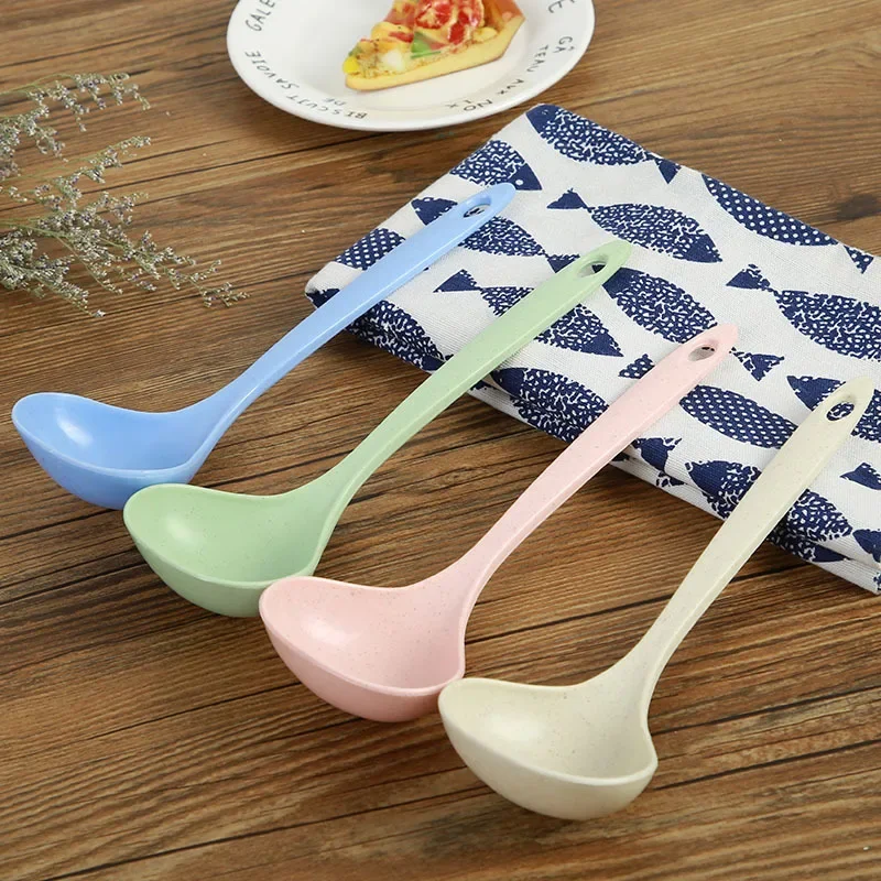 Tableware Wheat Straw Rice Ladle 4 Colors Long Handle Soup Spoon Meal Dinner Scoops Kitchen Supplies Cooking Tool Home Supplies