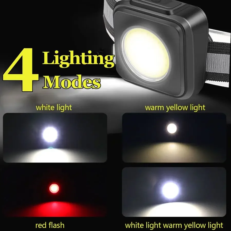 Faro LED COB de alto Lumen, recargable por USB, resistente al agua, potente luz frontal para Camping y senderismo