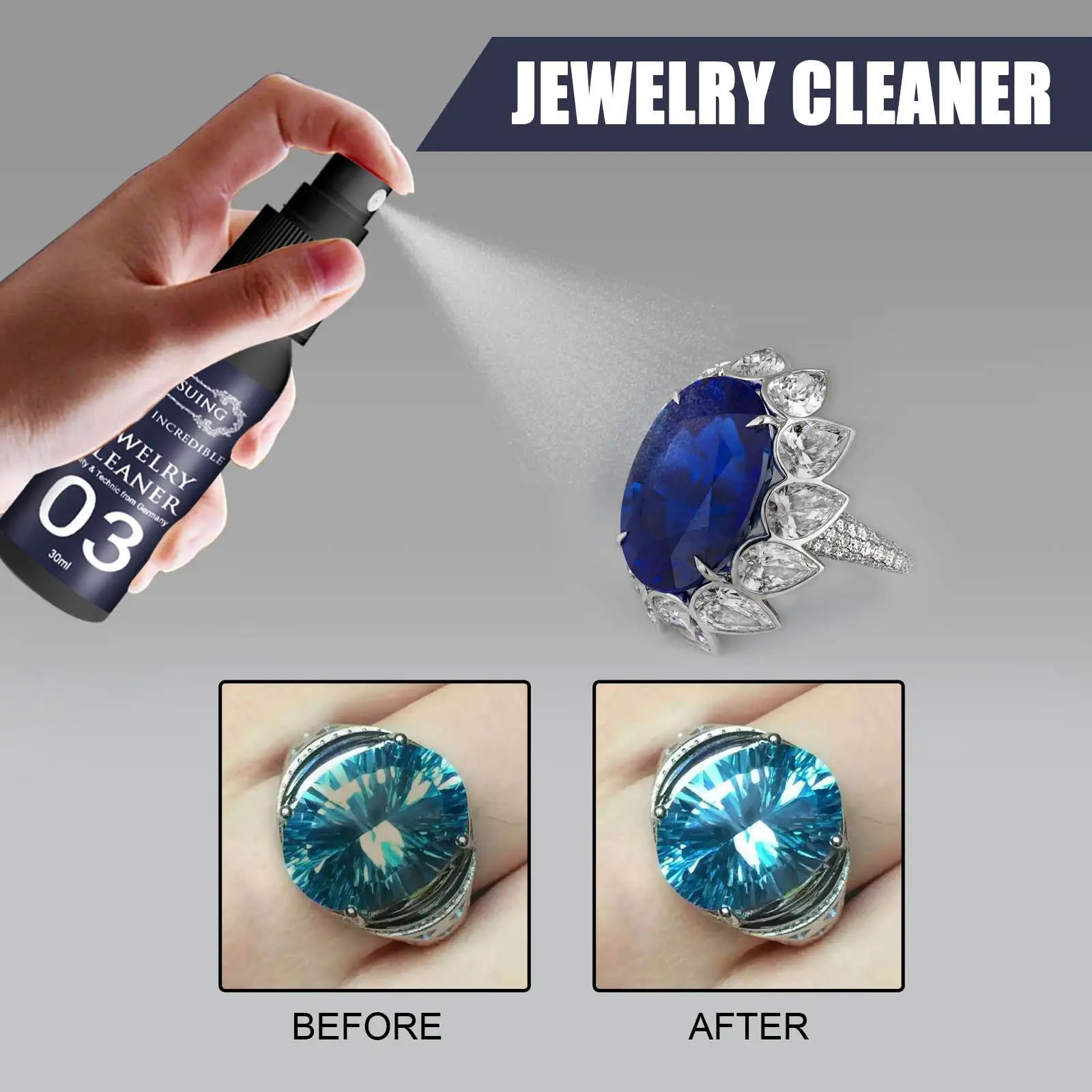 Jewelry Cleaner Cleaning Solution Tarnish Remover Stain-free Smooth Diamonds Gold Jewelry Clean Liquid Polishing Spray Kits