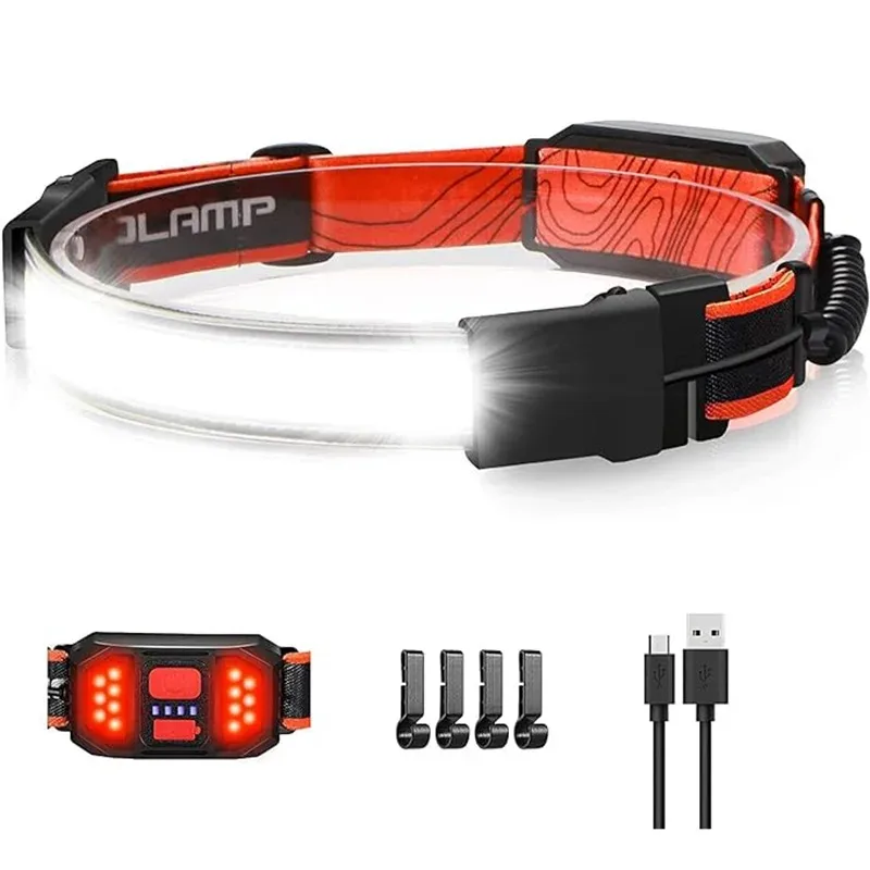 Linterna frontal LED recargable, linterna de haz ancho, resistente al agua, para pesca, correr, acampar