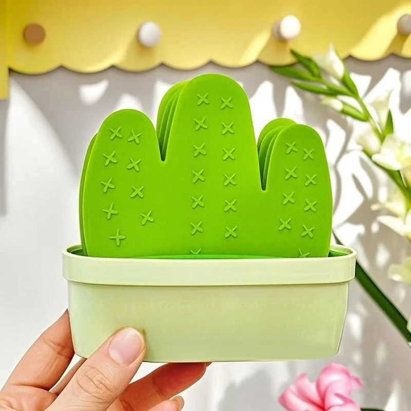 Desert Oasis Cactus 6-piece Creative Cup Mat Plant Potted Heat Insulation, Anti scalding, Anti slip Coffee Mat 3