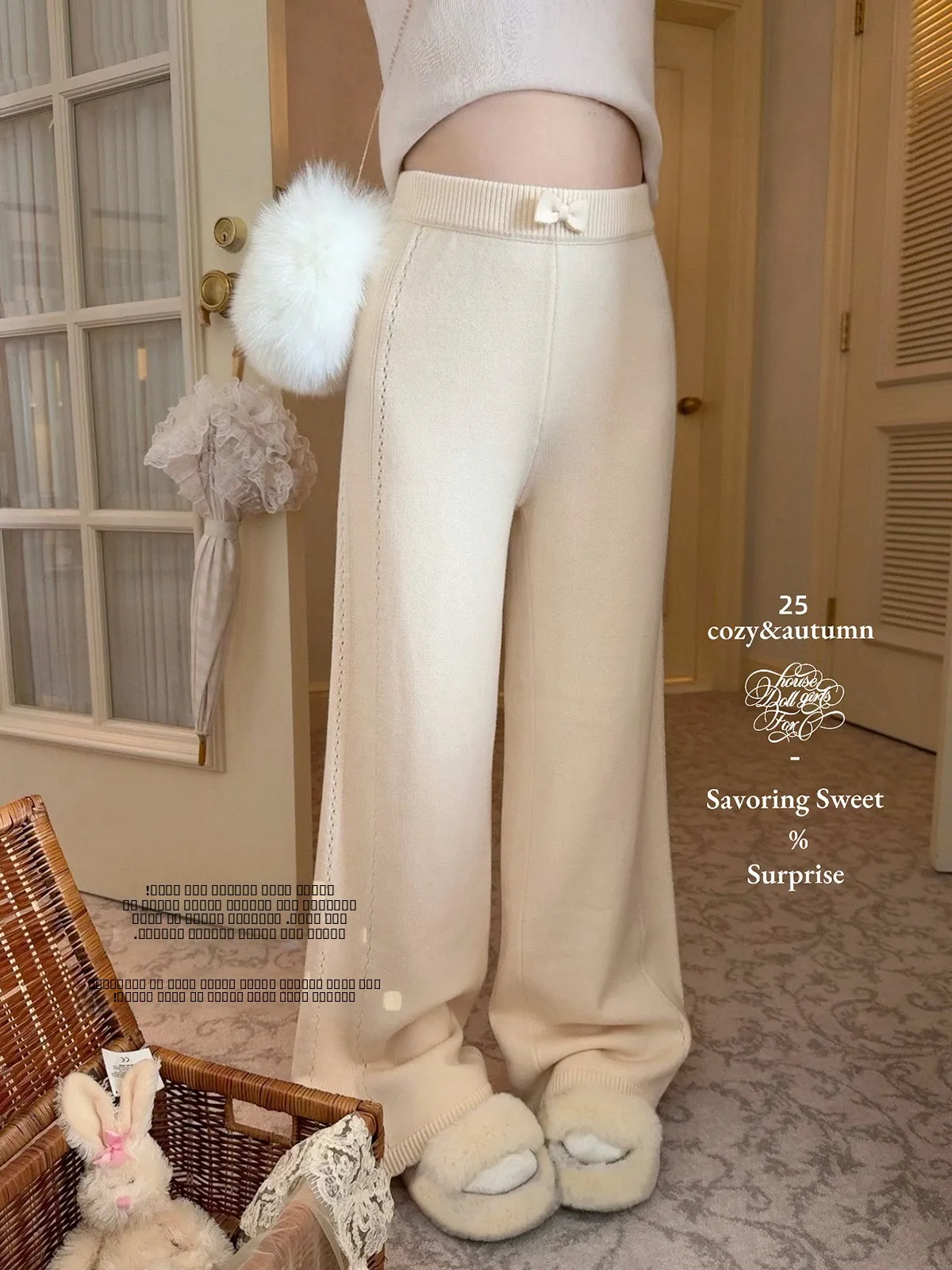 

Kimicoy Mary Jane Siren High Knit Woolen Casual Pants Women's Straight Leggings Comfortable Elastic Waist Daily Wear