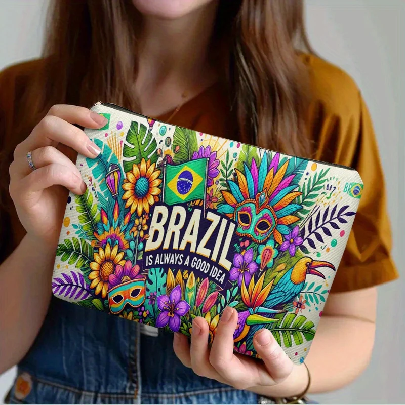 1 Makeup Bag Brazilian Carnival Floral And Bird Mask Lightweight Zippered Stylish Design Makeup Bag Suitable For Travel And D