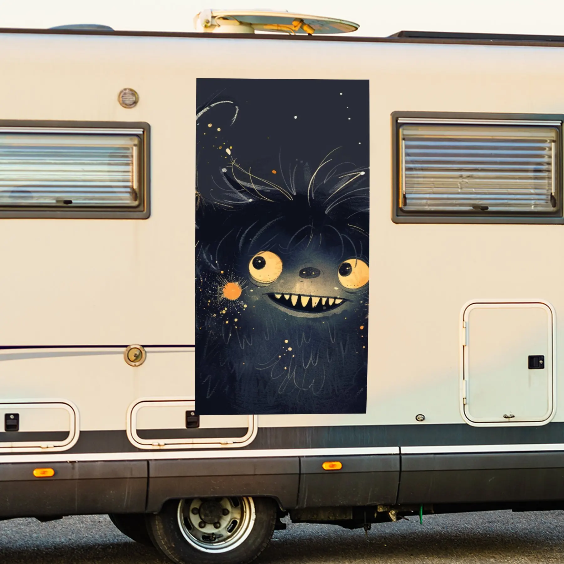 

Cute Little Monster Motorhome Car Door Sticker PVC Self Waterproof Stick, Striking Auto Exterior Accessories Decor Protect Gift