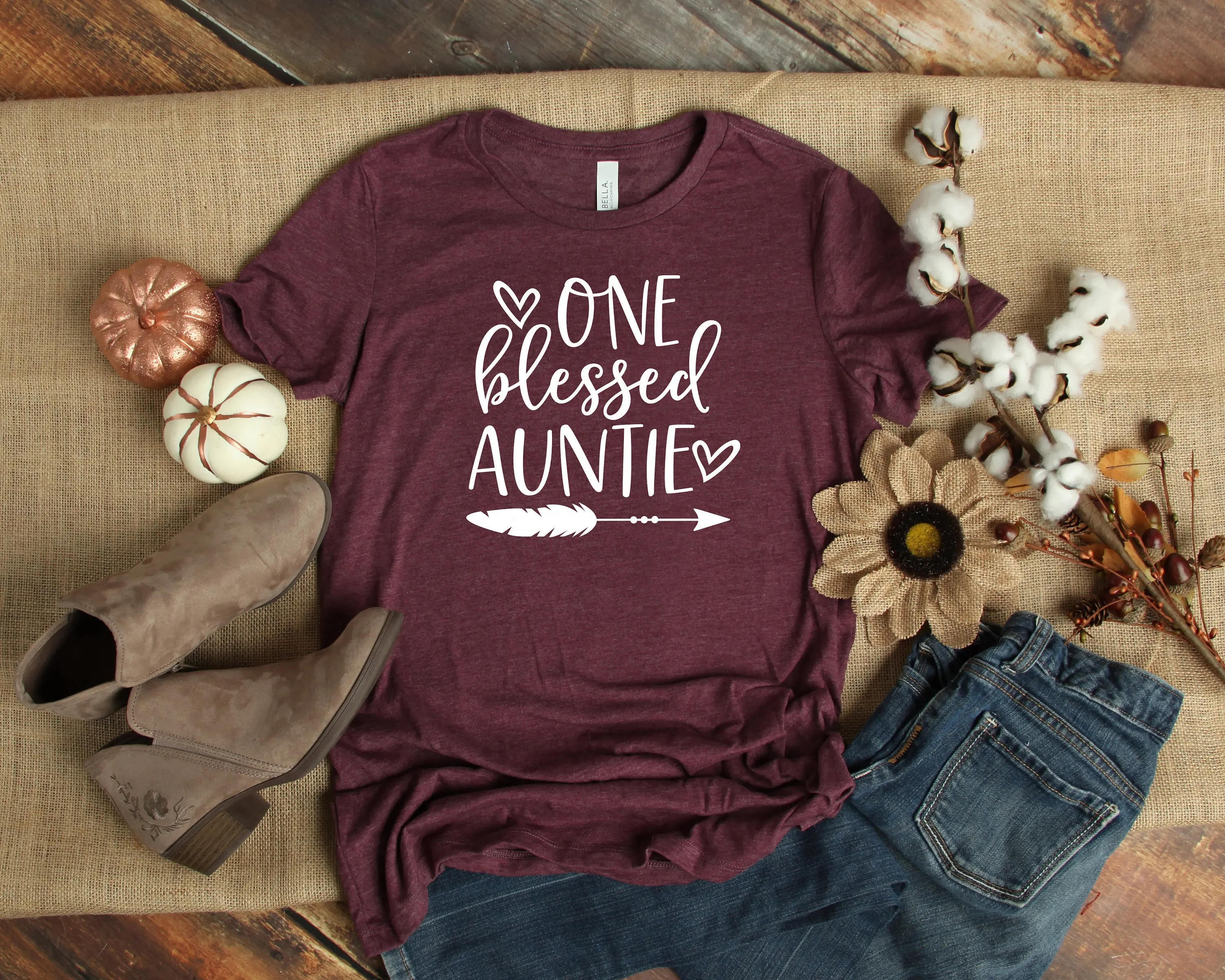 One Blessed Auntie T Shirt Thankgiving Cute Fall Autumn Thanksgiving Day Pumpkin Funny