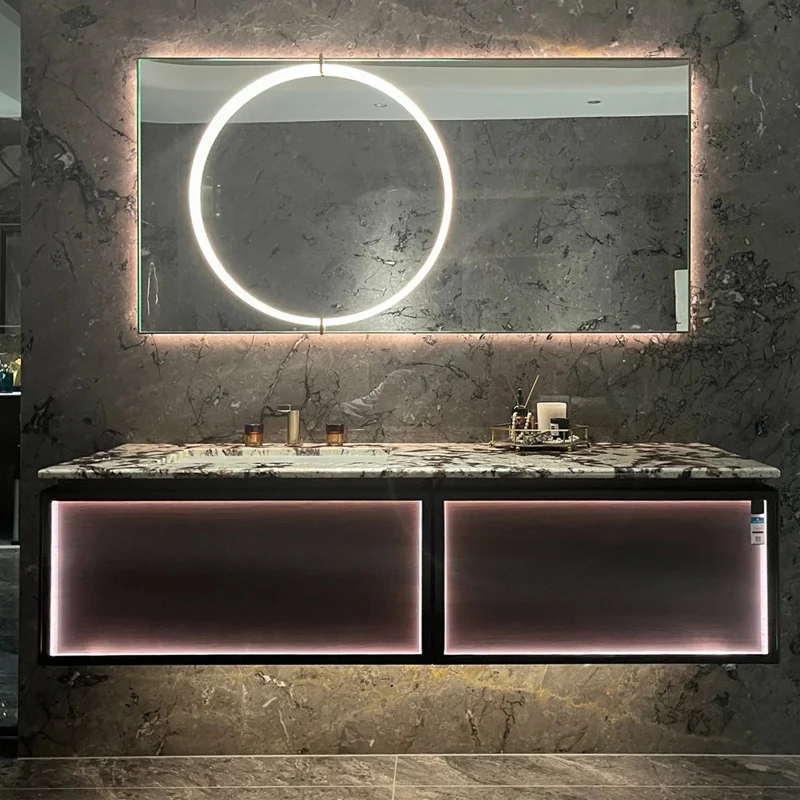 

Luxury stone countertop bathroom cabinet combination bathroom wash hand basin washbasin cabinet solid wood paint