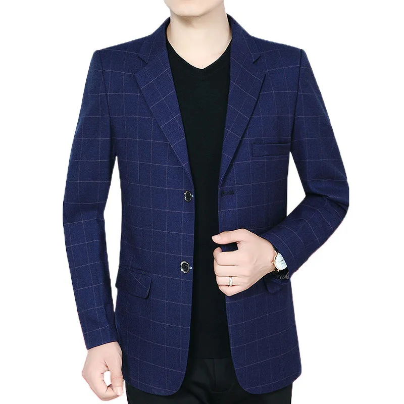 

1-A146 and Autumn New Middle-aged Men's Suit Jacket Men's Jacket Thin Elderly Suit Dad Single Casual Plaid