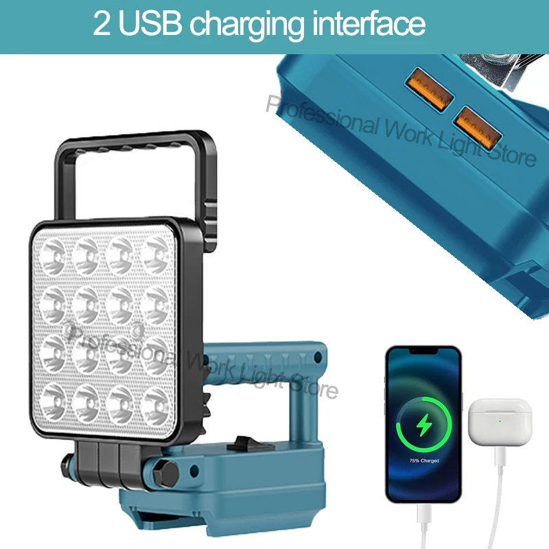 Led Light For Makita Battery 4In Portable Spotlight 2 USB Cordless Outdoor Work Fishing Handheld Emergency Tool Light No Battery