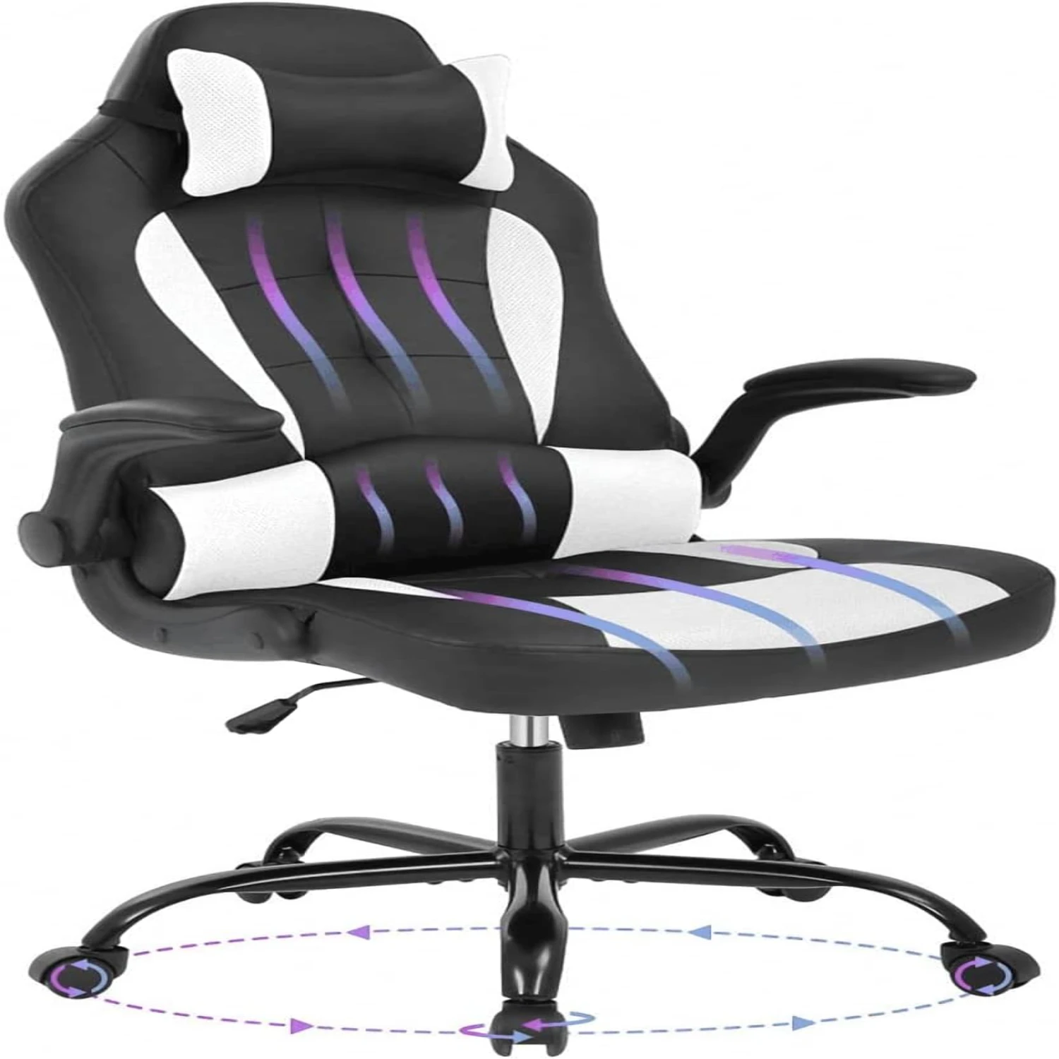 

Office Chair PU Leather Desk Gaming Chair, High Back Racing Height Adjustable Computer Chair with Back Lumbar Support and Remova