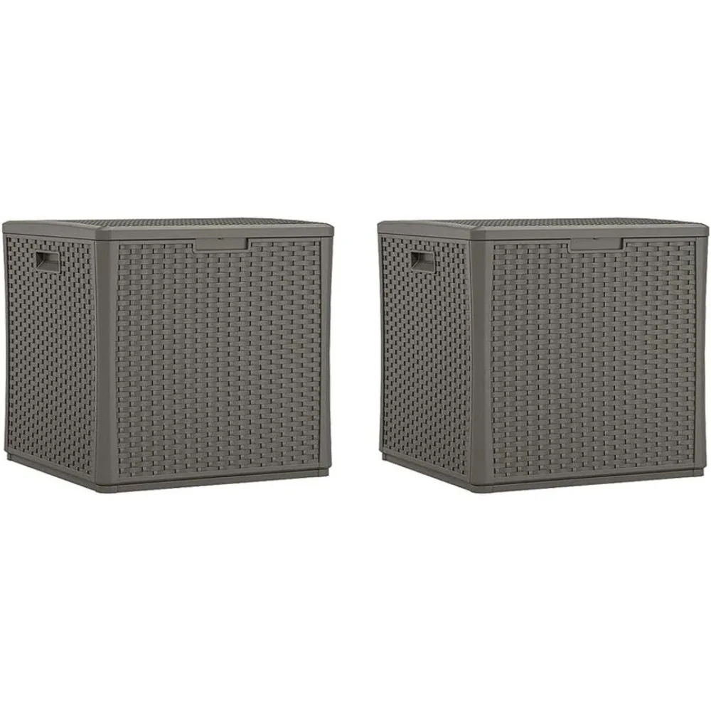 60 Gallon Resin Outdoor Patio Storage Cube Deck Box, Stoney (2 Pack)