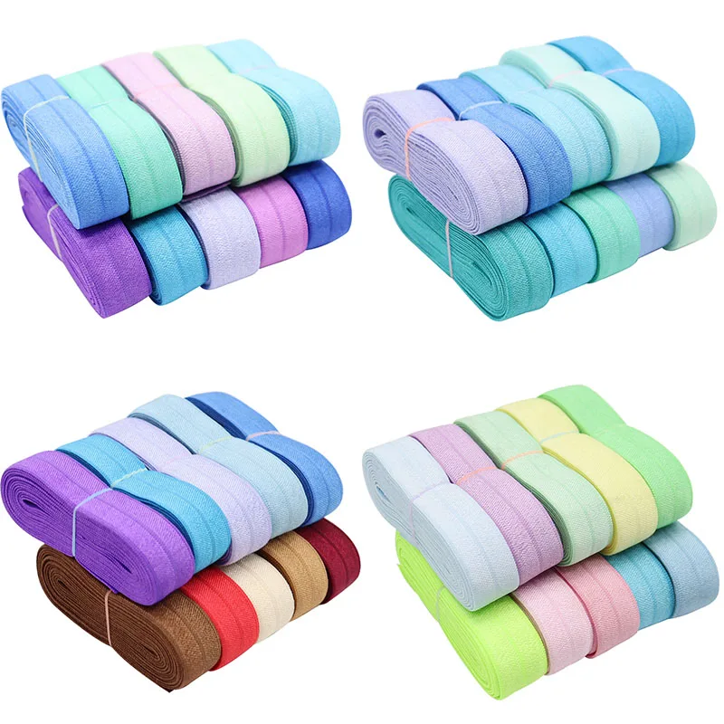 Wholesale 20Yards 5/8'' 15mm Solid Multi Color Combination FOE Fold Over Elastic Ribbon For Ponytail Hair Tie Sewing Accessories