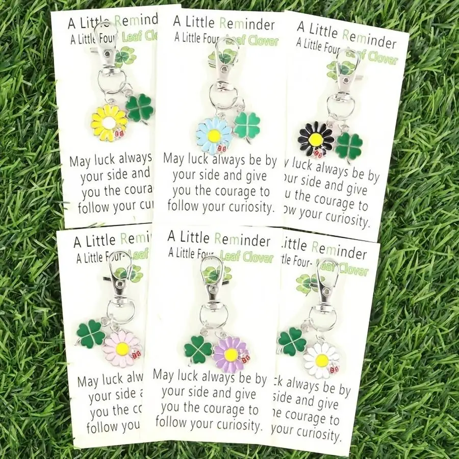 1/5/10/20/50/100pcs Fun Daisy and Four-leaf Clover Keychain Set with a Small Four-leaf Clover Card, Suitable for Decorating Clot