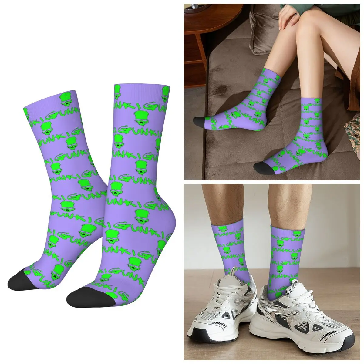 

All Seasons Gunki Logo Angling Skull Fishing Gunki (1) Socks Harajuku Crew Socks Fashion Stockings for Men Women Gifts