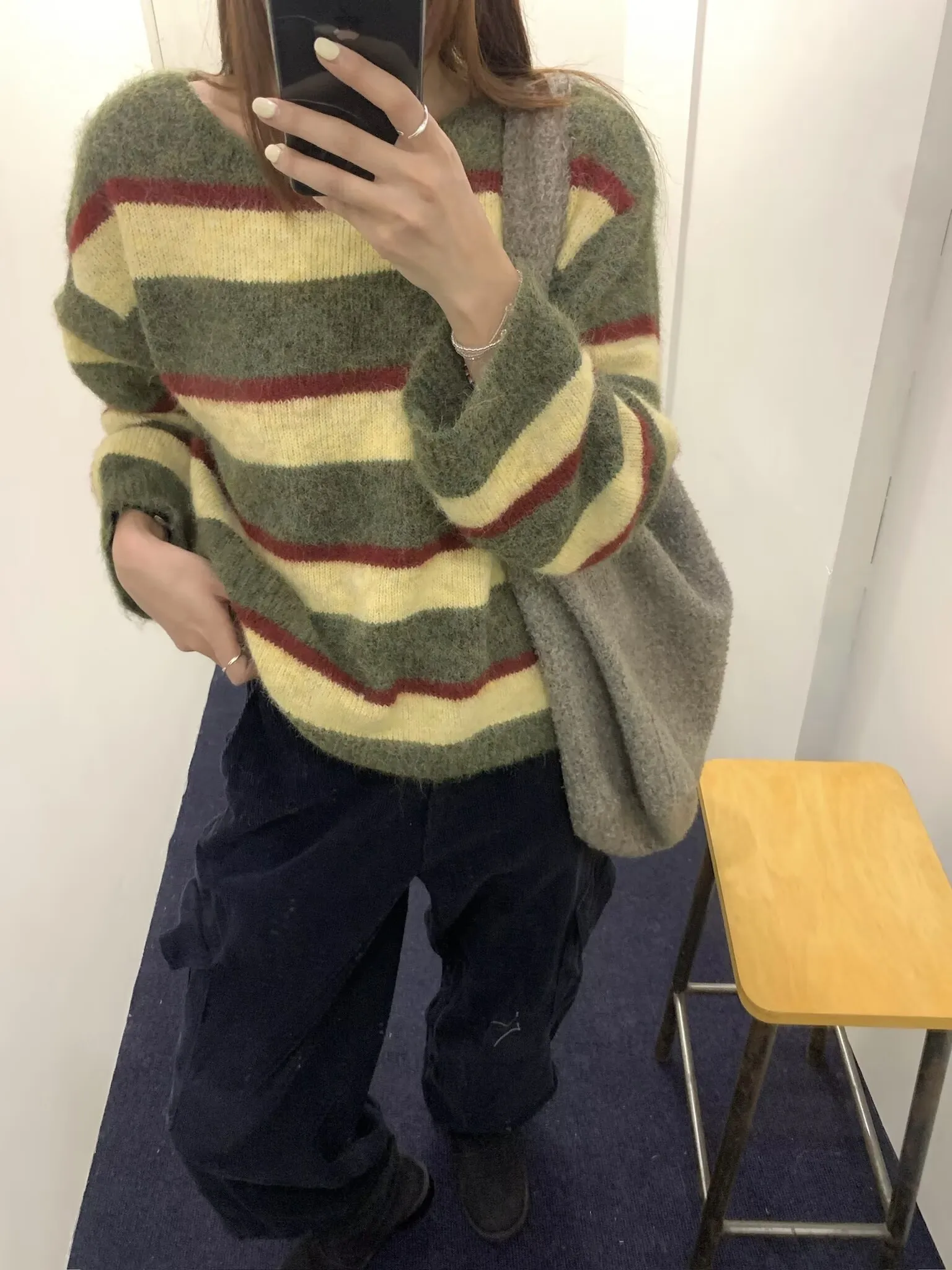 Kumikumi كسول Sle اللون بلو مخطط الجولة Ne البلوز سترة المرأة فضفاضة التخسيس رداء علوي غير رسمي لموسم الخريف #2