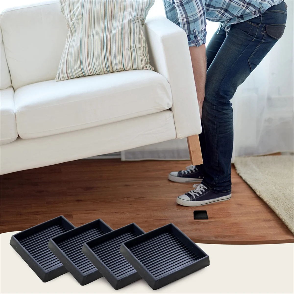 4Pcs Anti-Slip Furniture Pads- 2x2In Square Rubber Anti Skid Caster Cups, Leg Coasters-Couch, Chair, Bed Stoppers HOT