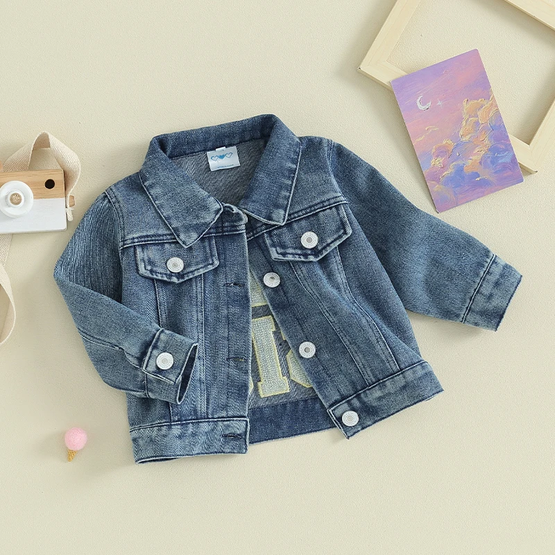 Toddler Baby Girl Jacket Big Lil Sis Matching Set Letter Embroidery Jean Long Sleeve Cardigan Button Denim Coat