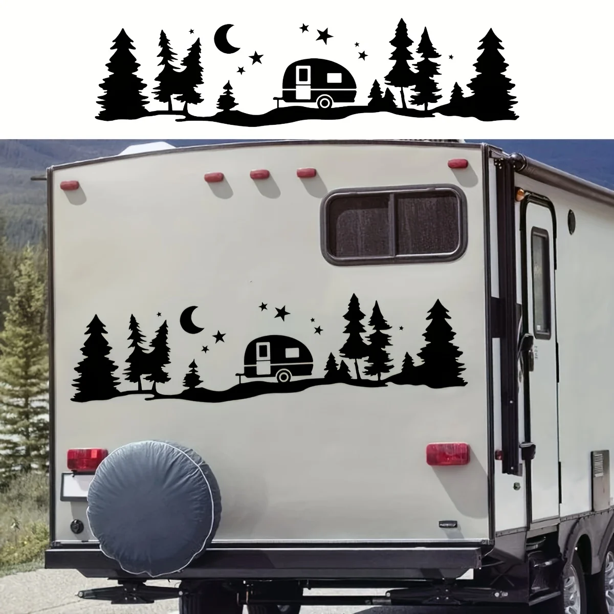 1 unidad de pegatinas de vinilo impermeables con diseño de bosque de montaña para coche, Kit de calcomanías gráficas de árbol de montaña y bosque para RV y remolque Universal