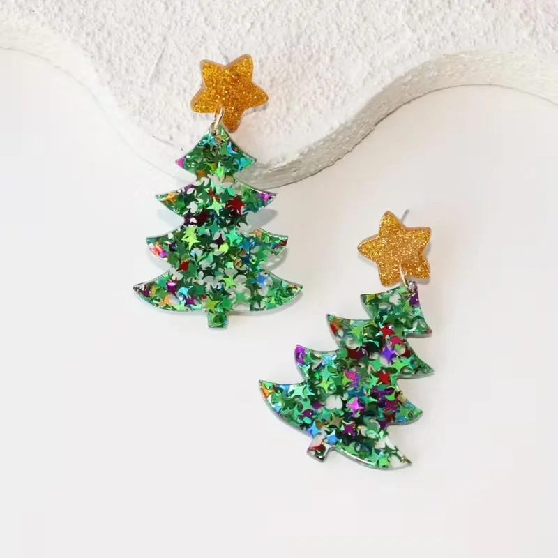 1 paire de boucles d'oreilles vintage en forme d'arbre de noël, bijoux de vacances pour femmes, cadeau pour noël, fêtes, tous les jours